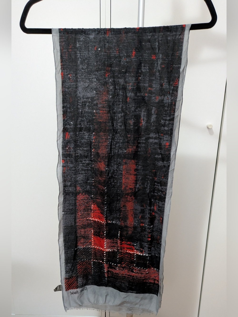 Vintage Patricia Dumont Black & Red Long Patterned Scarf